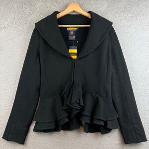 New Ralph Lauren Rugby Black Fleece Ruffle Peplum Jacket Shawl Collar L